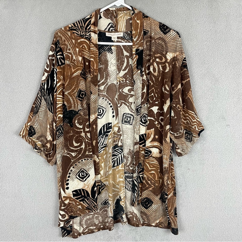 Coldwater Creek Cardigan Sweater Womens XL Brown Floral Open Front Y2K